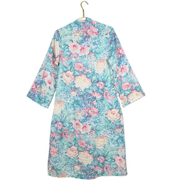 Vintage Miss Elaine Seersucker Floral Zip Front House Coat Robe Full Length M/L - Picture 9 of 9